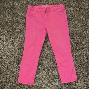 American Eagle Hi Rise Jegging Crop Super Super Stretch Pink Pants Jeans Sz 14